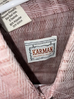 New Men’s Karman Pink Designed Short Sleeve Pearl Snap 14.5 Small AA-90