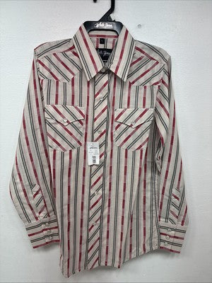 New Kids White Horse Red Stripe Long Sleeve Pearl Snap Large DD-63