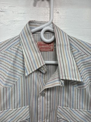 New Men’s H Bar C White Stripe Short Sleeve Pearl Snap 16 Large V-26