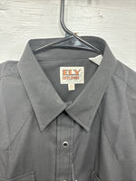 New Men’s ELY Cattleman Black Short Sleeve Pearl Snap 16.5 Large CC-21