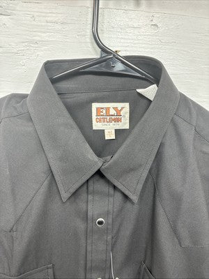 New Men’s ELY Cattleman Black Short Sleeve Pearl Snap 16.5 Large CC-21