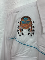 New Men’s ELY Diamond White Western Print Long Sleeve Pearl Snap Large V-35
