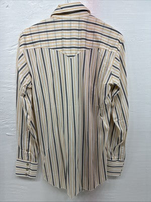 New Men’s H Bar C Yellow Black White Stripe Long Sleeve Pearl Snap Medium T-95