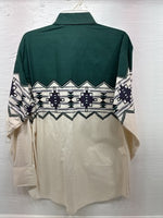 New Men’s Brooks & Dunn Tan Green Western Long Sleeve Button Up 17.5 XL T-8