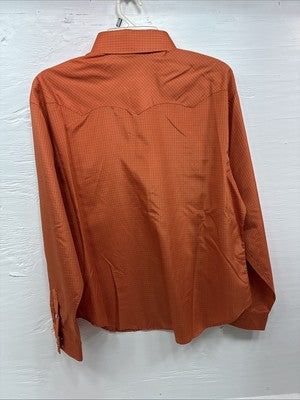 New Men’s White Horse Orange Plaid Long Sleeve Pearl Snap Large Q-41