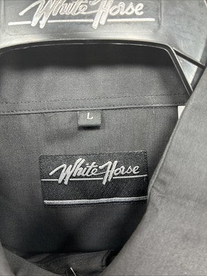 New Men’s White Horse Black Card Design Long Sleeve Pearl Snap Large CC-29