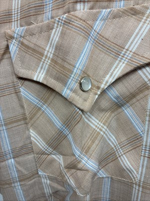 New Men’s ELY Cattleman Tan Plaid Short Sleeve Pearl Snap M R-40