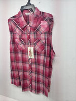 New Women’s Cumberland Pink Plaid Short Sleeve Pearl Snap 2XL GG-13
