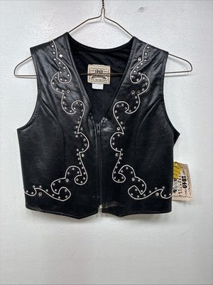 New Women’s 1848 RanchWear Black Rhinestone Sleeveless Vest Zip Up Medium YY-42