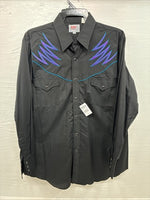 New Men’s ELY Diamond Black Western Design Long Sleeve Pearl Snap Large AA-17