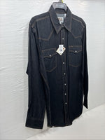 New Men’s ELY Cattleman Dark Jean Style Long Sleeve Pearl Snap Large Q-43