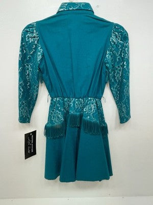 New Kids Blue Western With Fringe Western Attitude Long Sleeve Dress M 3B-118