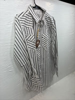 New Men’s H Bar C Black White Stripe Long Sleeve Pearl Snap 16.5 X 34 Large R-28