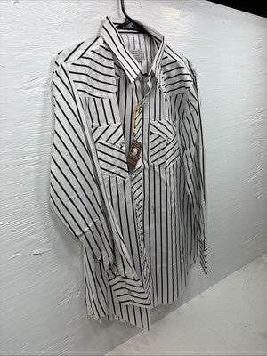 New Men’s H Bar C Black White Stripe Long Sleeve Pearl Snap 16.5 X 34 Large R-28