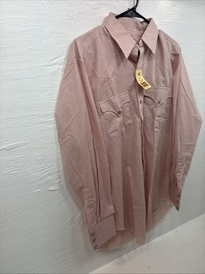 New Men’s H Bar C Pink Simple Long Sleeve Pearl Snap 15.5 Medium M-22