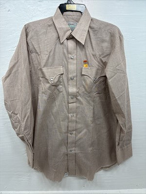 New Men’s H Bar C Brown Simple Long Sleeve Pearl Snap 16 X 34 Large Q-75