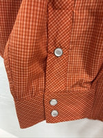 New Men’s White Horse Orange Plaid Long Sleeve Pearl Snap Large Q-41
