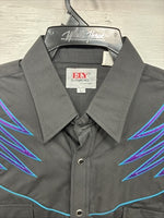 New Men’s ELY Diamond Black Western Design Long Sleeve Pearl Snap Large AA-17