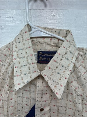New Men’s Panhandle Slim Tan Designed Short Sleeve Pearl Snap 15 Medium T-40
