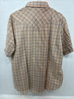 New Men’s ELY Cattleman Tan Plaid Short Sleeve Pearl Snap XL R-39