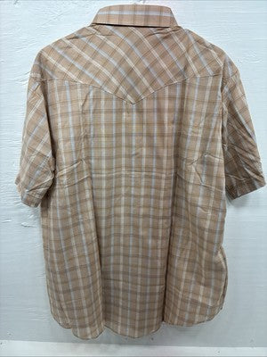New Men’s ELY Cattleman Tan Plaid Short Sleeve Pearl Snap XL R-39