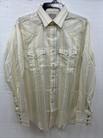 New Men’s H Bar C Yellow Stripe Long Sleeve Pearl Snap 16 Large Q-68