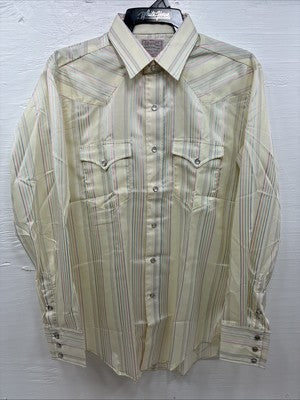 New Men’s H Bar C Yellow Stripe Long Sleeve Pearl Snap 16 Large Q-68