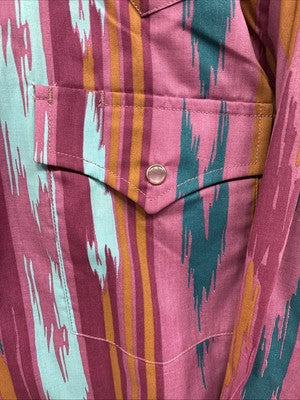 New Men’s ELY Cattleman Multicolor Design Long Sleeve Pearl Snap 17 X 34 XL R-82