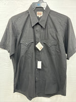 New Men’s ELY Cattleman Black Simple Short Sleeve Pearl Snap 17 XL Q-24