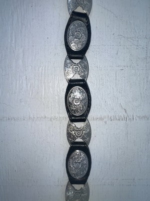 New Black Genuine Leather Silver Pendent XXL Belt #398402 NN-114
