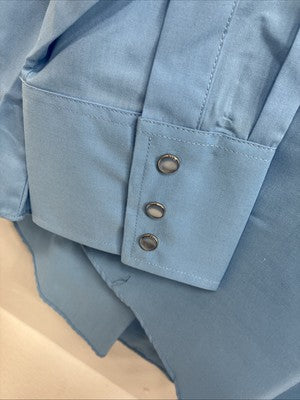 New Men’s ELY Cattleman Blue Simple Long Sleeve Pearl Snap 17.5 X 35 XL O-57
