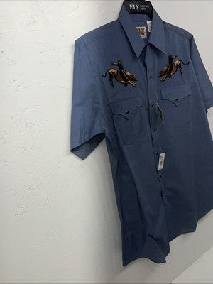 New Men’s Blue Bull ELY Cattleman Short Sleeve Pearl Snap Shirt. M P-36
