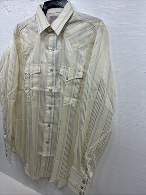 New Men’s H Bar C Yellow Stripe Long Sleeve Pearl Snap 16 Large Q-68