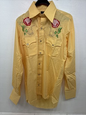 New Women’s Champion Western Yellow Floral Long Sleeve Pearl Snap 14.5 MM-10