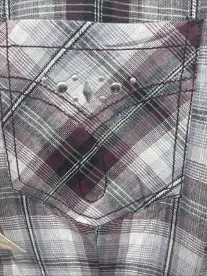 New Women’s Cumberland Purple Plaid Long Sleeve Pearl Snap 2X V-67