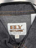 New Men’s ELY Cattleman Dark Jean Style Long Sleeve Pearl Snap Large Q-43