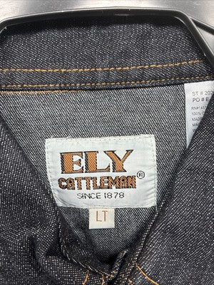 New Men’s ELY Cattleman Dark Jean Style Long Sleeve Pearl Snap Large Q-43