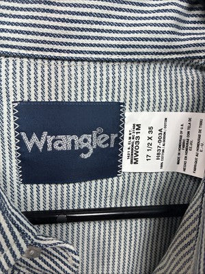 New Men’s Wrangler Blue White Stripe Long Sleeve Button Up 17.5 X 35 XL T-70