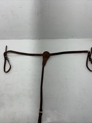 Used Leather Circle Y Breast Collar With Silver Metal Plate. S-47