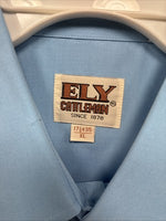 New Men’s ELY Cattleman Blue Simple Long Sleeve Pearl Snap 17.5 X 35 XL O-57