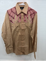 New Men’s Champion Western Brown Pink Plaid Long Sleeve Pearl Snap 16 Large X-36