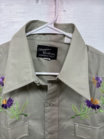 New Men’s Champion Western Green Embroidered Long Sleeve Pearl Snap 17 XL T-4