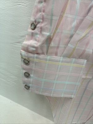 New Men’s H Bar C Pink Plaid Long Sleeve Pearl Snap 16.5 X 34 Large X-50
