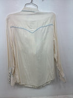 New Women’s California RanchWear White Blue Long Sleeve Pearl Snap Medium YY-95