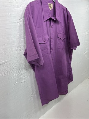 New Men’s ELY Cattleman Purple Simple Short Sleeve Pearl Snap 17 XL M-76