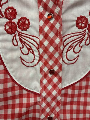 New Women’s Miss Rodeo Red Checker Long Sleeve Pearl Snap Small KK-27