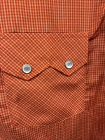 New Men’s White Horse Orange Plaid Long Sleeve Pearl Snap Large Q-41