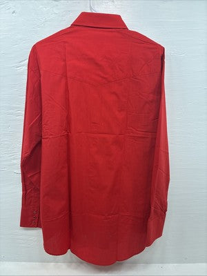 New Men’s ELY Cattleman Simple Red Long Sleeve Pearl Snap 17.5 X 35 XL R-60