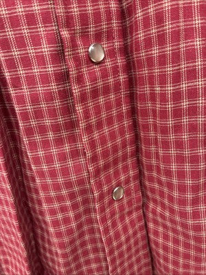 Me End H Bar C Red Plaid Long Sleeve Pearl Snap 16.5 Large AA-35
