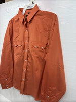 New Men’s White Horse Orange Plaid Long Sleeve Pearl Snap Large Q-41